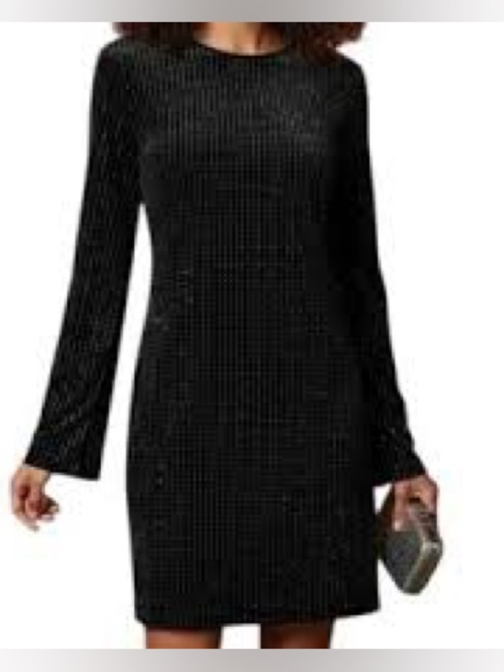 CATHERINE MALANDRINO Black Long-Sleeve Velvet Dress with Sparkle - NEW - Sm